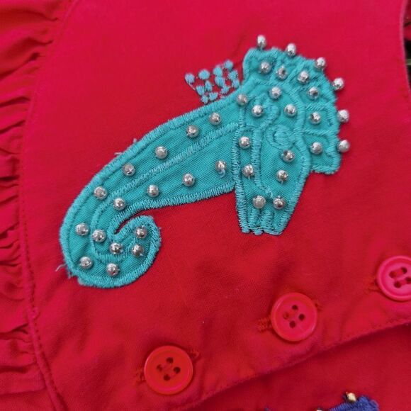 Beach theme Red 100% Cotton 80s Caftan sundress maxi criss cross back - Picture 3 of 5